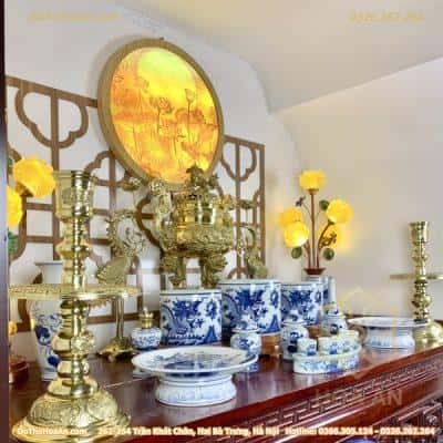 Bộ Đồ Thờ Gia Tiên Ngũ Sự Kết Hợp Sứ Men Ngọc1
