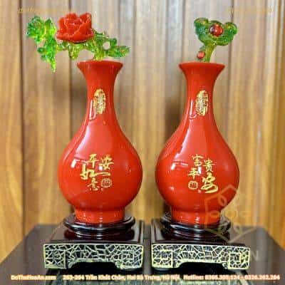 Cặp bình Như Ý Mẫu Đơn màu đỏ1
