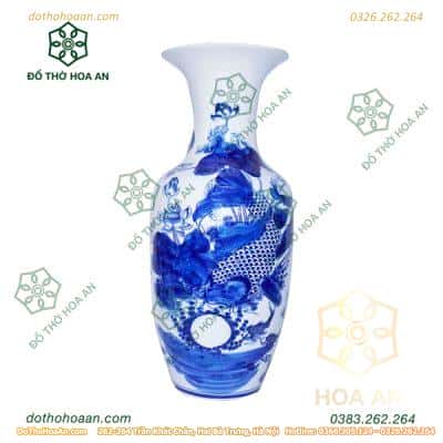 Lục Bình Lý Ngư Vọng Nguyệt Men Trắng1