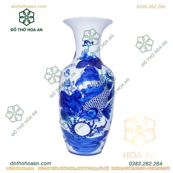 Lục Bình Lý Ngư Vọng Nguyệt Men Trắng