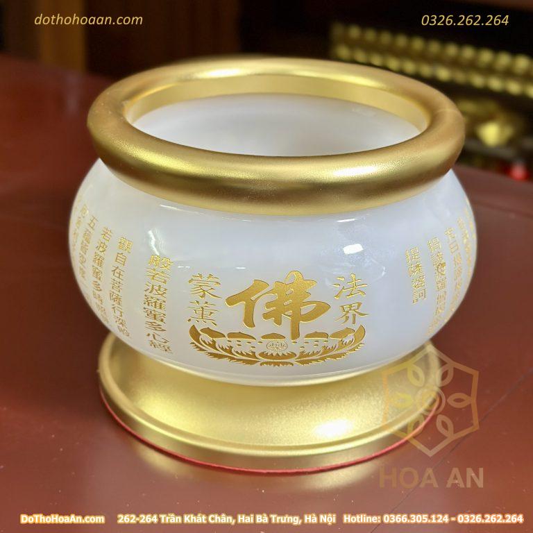 Bát Hương Lưu Ly Trắng Bọc Đồng