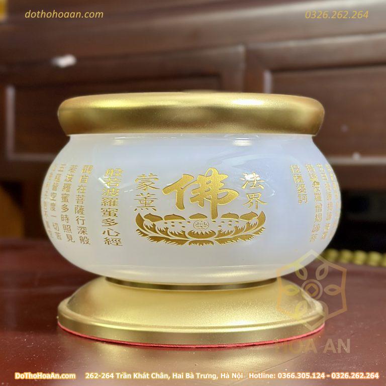 Bát Hương Lưu Ly Trắng Bọc Đồng