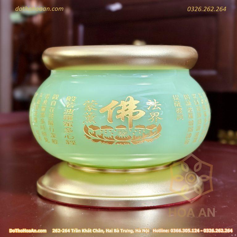 Bát Hương Lưu Ly Xanh Bọc Đồng