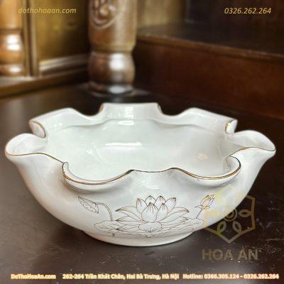 Bát Thả Hoa Minh Đường Tụ Thủy Hoa Sen Bạch Ngọc