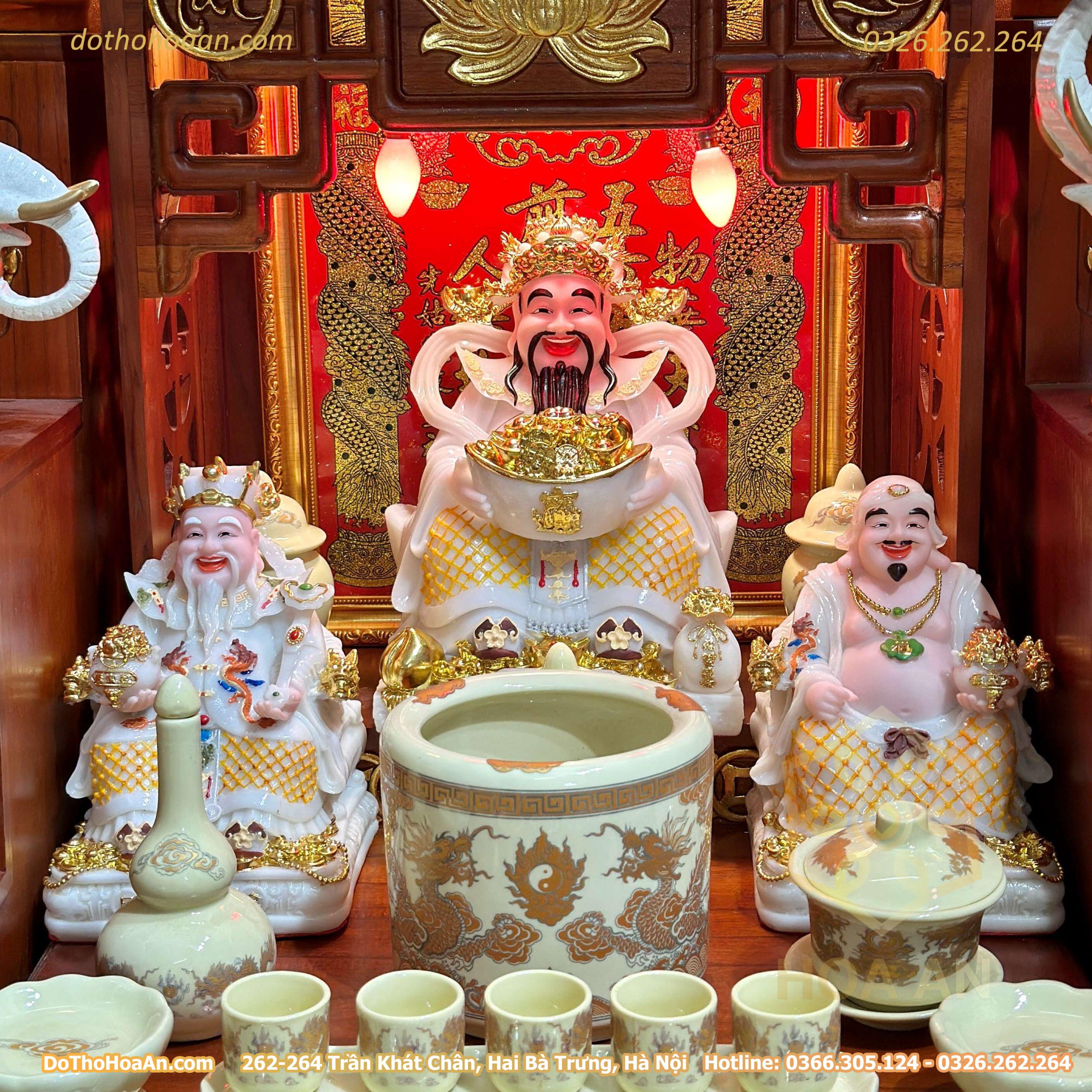 Bộ Ban Thờ Thần Tài Hiện Đại Gỗ Sồi Triện Sen Dát Vàng Màu Hương Sứ Vàng Ngà (7)