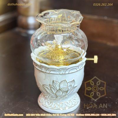 Đèn Dầu Hoa Sen Bạch Ngọc