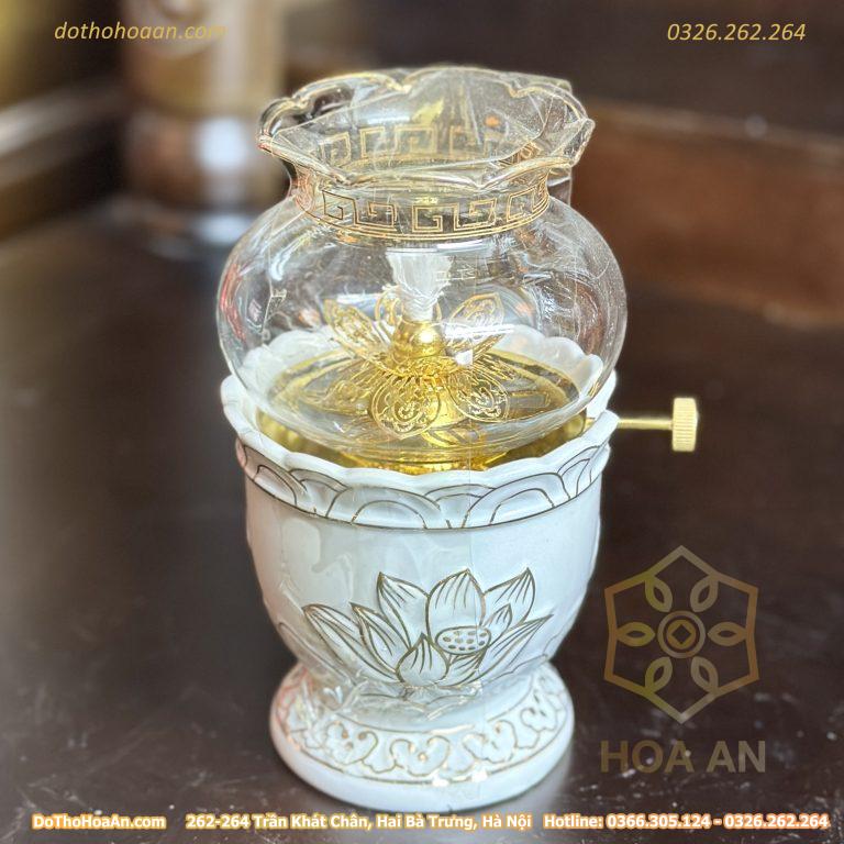 Đèn Dầu Hoa Sen Bạch Ngọc