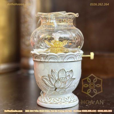 Đèn Dầu Hoa Sen Bạch Ngọc