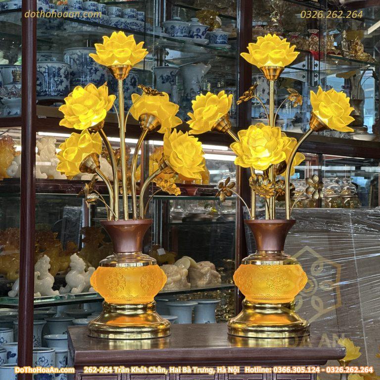 Đèn Thờ Hoa Sen 5 Bông Lưu Ly Trường Quang