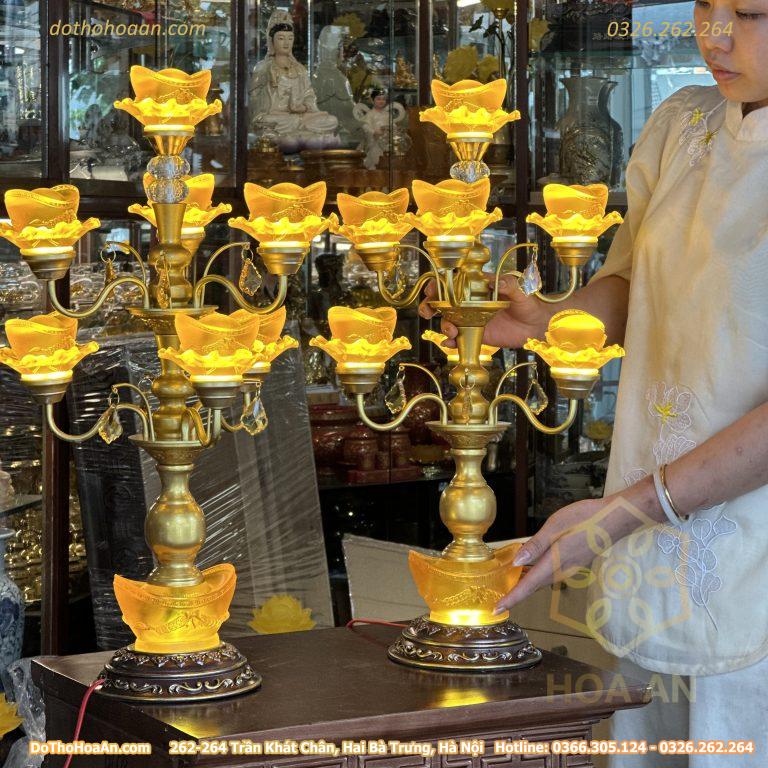 Đèn Thờ Hoa Sen 7 Bông Lưu Ly Kim Nguyên Bảo