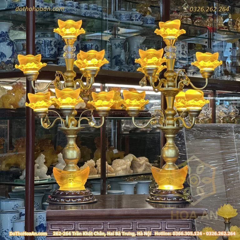 Đèn Thờ Hoa Sen 7 Bông Lưu Ly Kim Nguyên Bảo