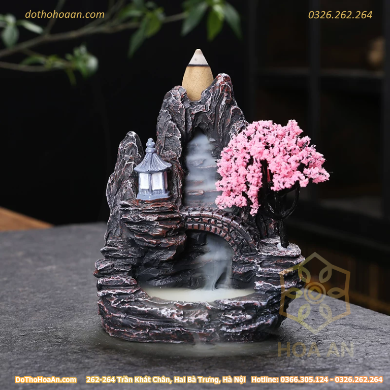 Đốt Trầm Khói Ngược Tiểu Cảnh Cây Đào Hồng