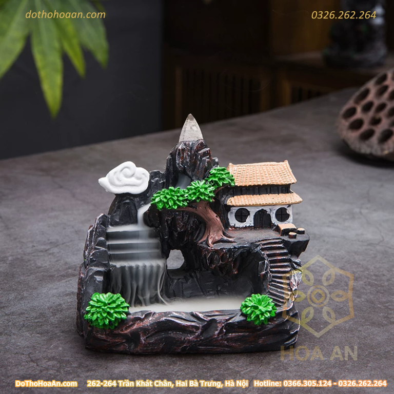 Đốt Trầm Tiểu Cảnh Thác Khói Ngược Chùa 2 Mái