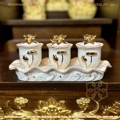 Khay 3 Chén Bạch Ngọc Kim Sen