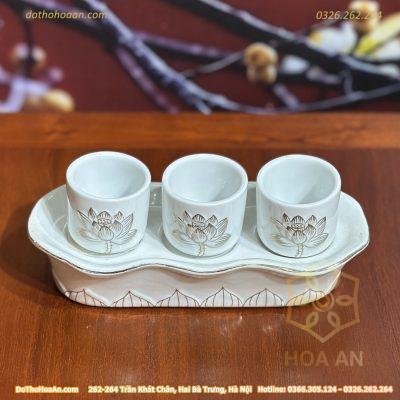 Khay 3 Chén Hoa Sen Bạch Ngọc