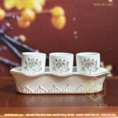 Khay 3 Chén Hoa Sen Bạch Ngọc