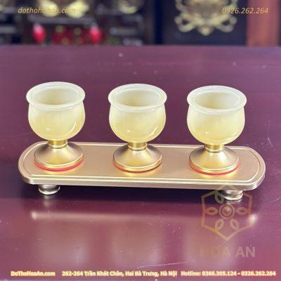 Khay 3 Chén Lưu Ly Vàng Bọc Đồng