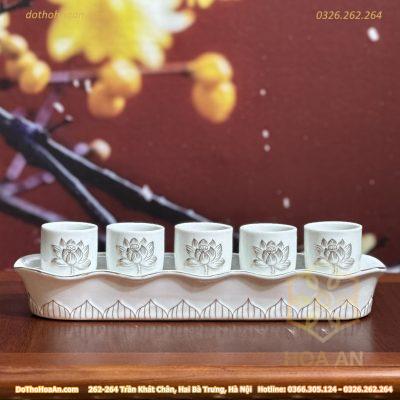 Khay 5 Chén Hoa Sen Bạch Ngọc