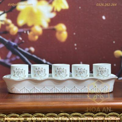 Khay 5 Chén Hoa Sen Bạch Ngọc