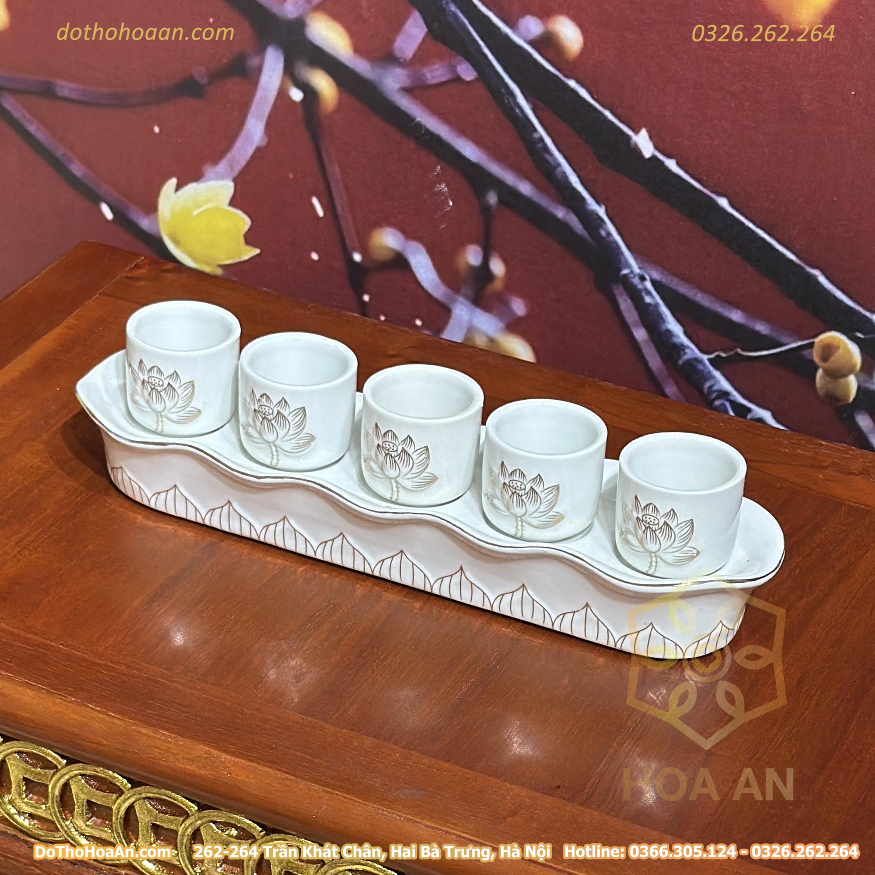 Khay 5 Chén Hoa Sen Bạch Ngọc (4)