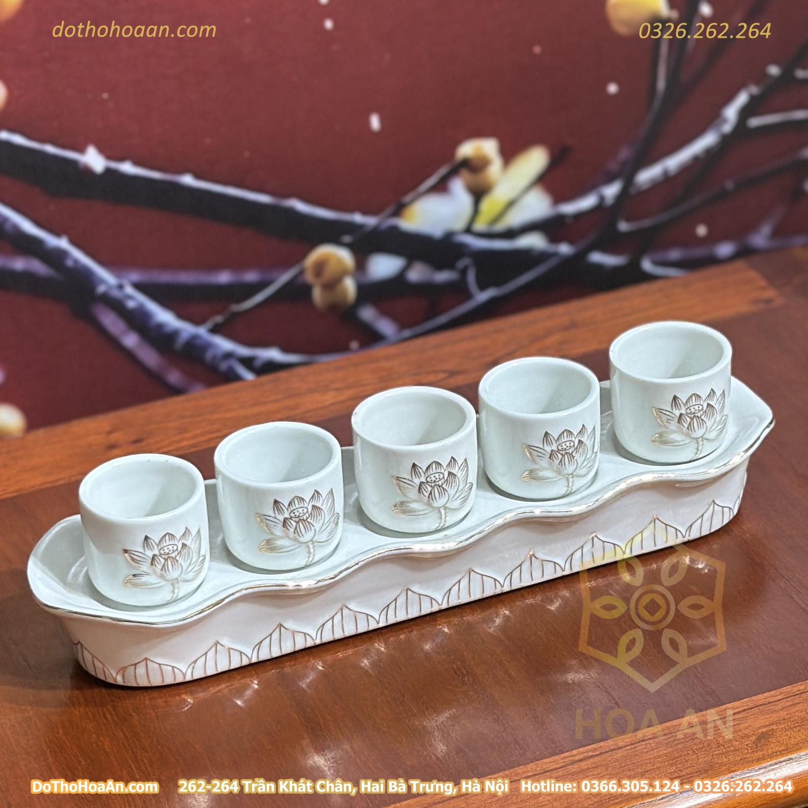 Khay 5 Chén Hoa Sen Bạch Ngọc (5)