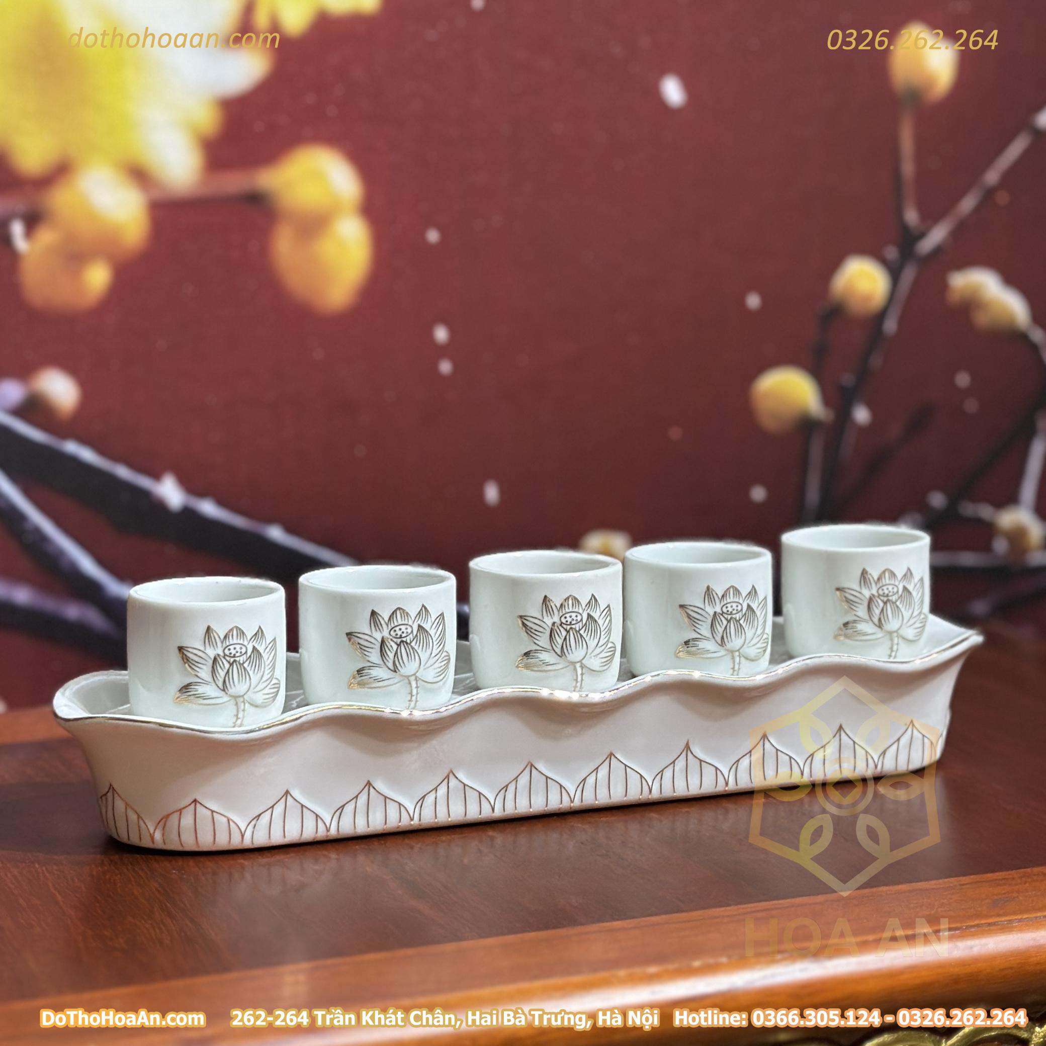 Khay 5 Chén Hoa Sen Bạch Ngọc (6)