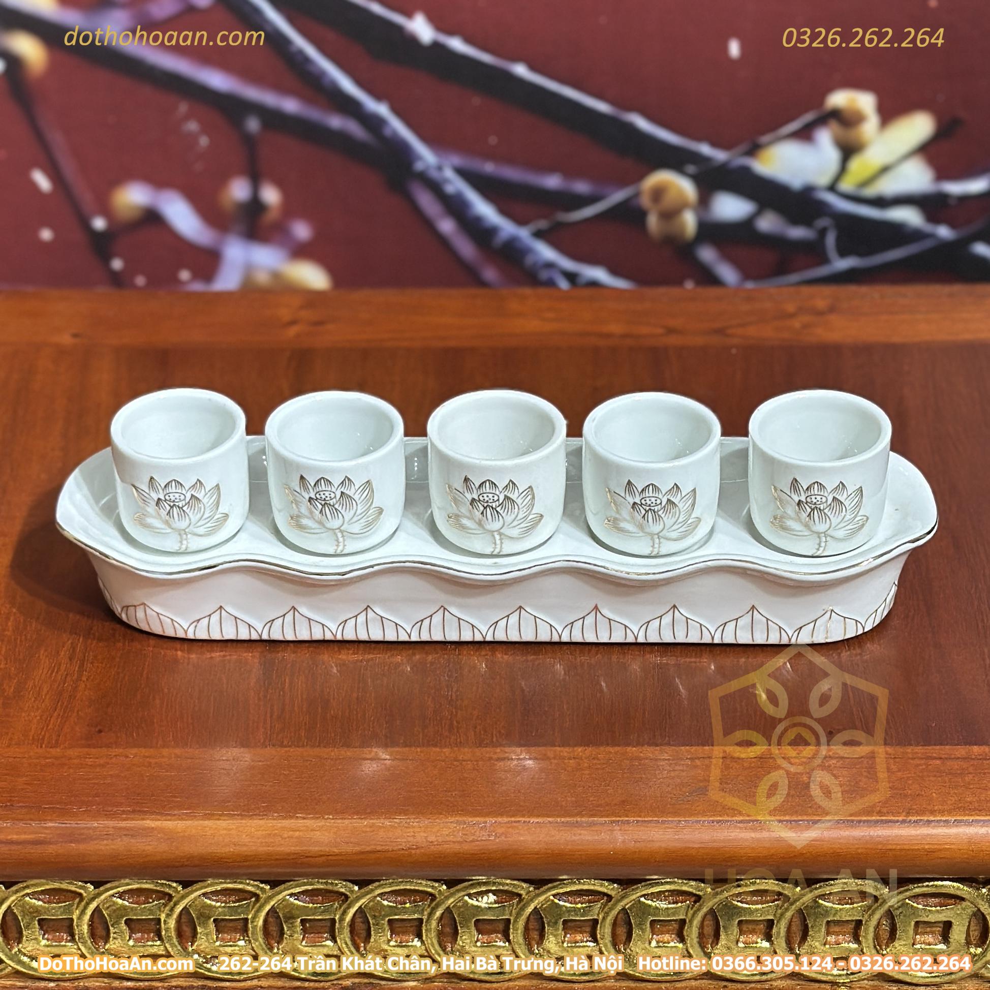 Khay 5 Chén Hoa Sen Bạch Ngọc (7)