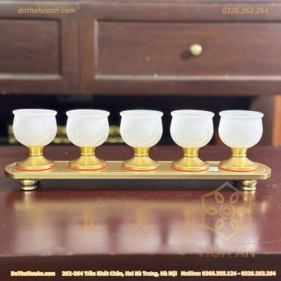 Khay 5 Chén Lưu Ly Trắng Bọc Đồng