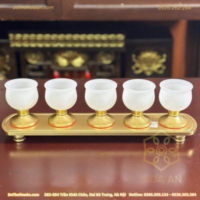 Khay 5 Chén Lưu Ly Trắng Bọc Đồng
