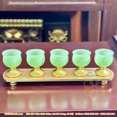 Khay 5 Chén Lưu Ly Xanh Bọc Đồng