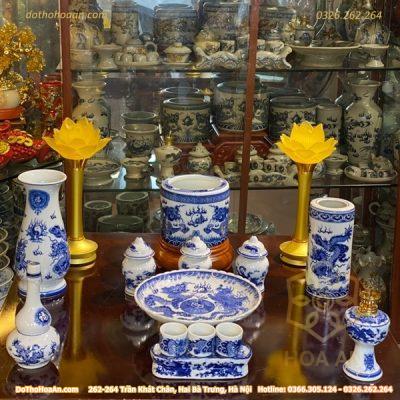 Bộ Đồ Thờ Thần Linh Men Xanh Lam