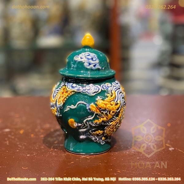 Chóe Thờ Men Xanh Lục Bảo Đắp Nổi S2-cao-15cm(variation)