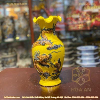 Lọ Hoa Lượn Rồng Đắp Nổi Men Vàng Hoàng Kim