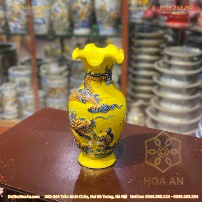 Lọ Hoa Lượn Rồng Đắp Nổi Men Vàng Hoàng Kim2