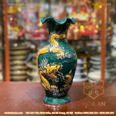 Lọ Hoa Lượn Rồng Đắp Nổi Men Xanh Lục Bảo