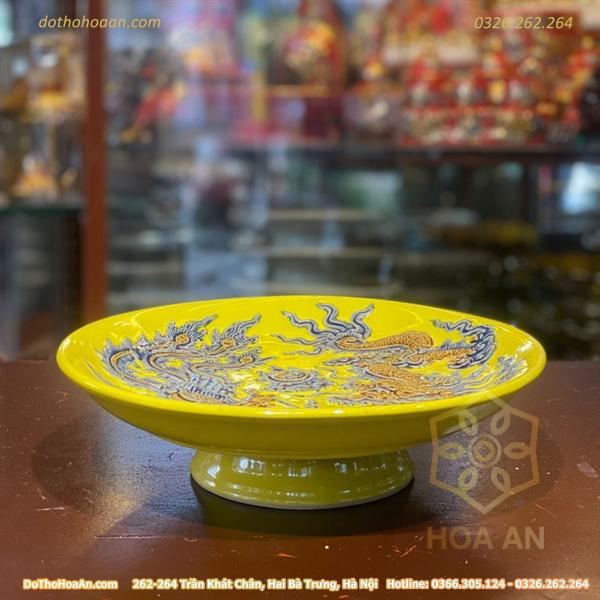 Mâm Bồng Thờ Men Vàng Hoàng Kim Đắp Nổi-duong-kinh-20cm(variation) Mâm Bồng Thờ Men Vàng Hoàng Kim Đắp Nổi