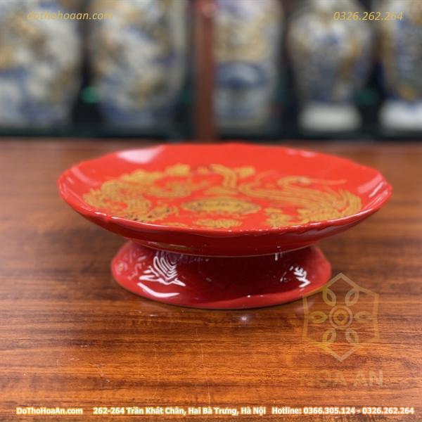 Mâm Bồng Thờ Sứ Men Đỏ Bát Tràng1