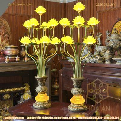 Đèn Thờ Lưu Ly 9 Bông Hoa Sen Cổ Đồng