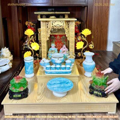 Bộ Ban Thờ Thần Tài Gỗ Công Nghiệp Sứ Vân Đá Xanh1