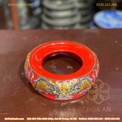 Chân Đế Bát Hương Sứ Đỏ Vẽ Vàng1