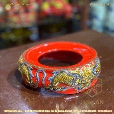 Chân Đế Bát Hương Sứ Đỏ Vẽ Vàng2