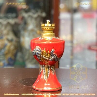 Đèn Dầu Men Đỏ Vẽ Vàng