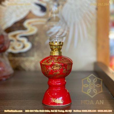 Đèn Dầu Sứ Men Đỏ Bát Tràng