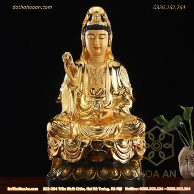 Tượng Phật Quan Âm Ngồi Bệ Sen Vàng