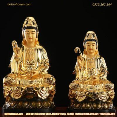 Tượng Phật Quan Âm Ngồi Bệ Sen Vàng