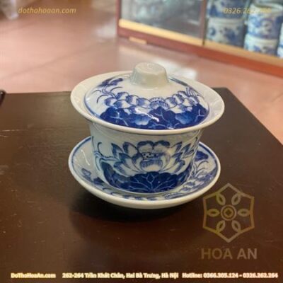 Bát Sâm/ Bát Nước Hoa Sen Men Lam