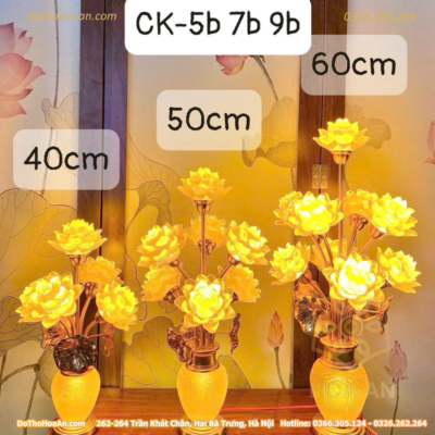 Đèn Thờ Hoa Sen 5 Bông Lưu Ly Bảo Quang