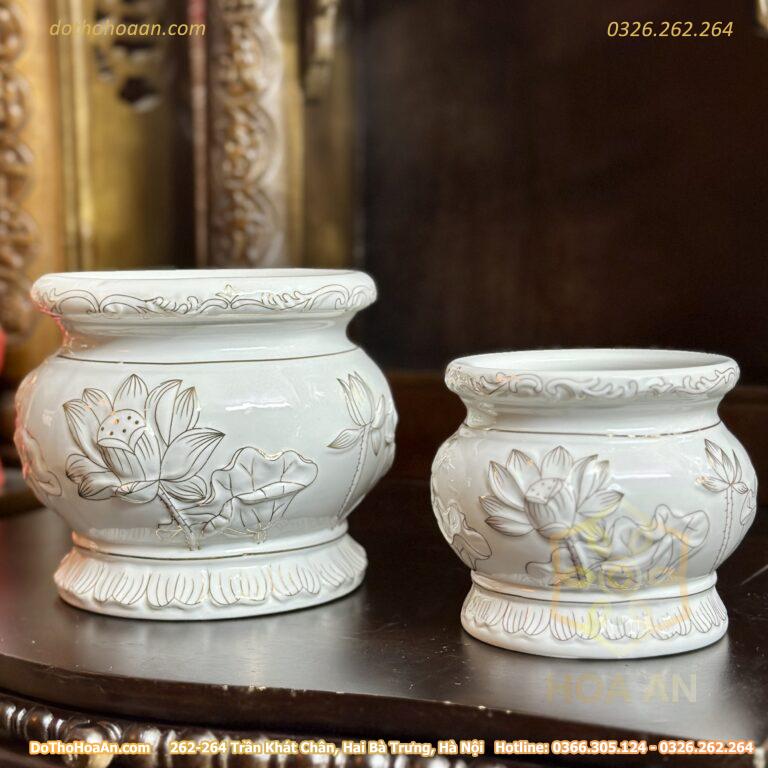 Bát Hương Hoa Sen Bạch Ngọc