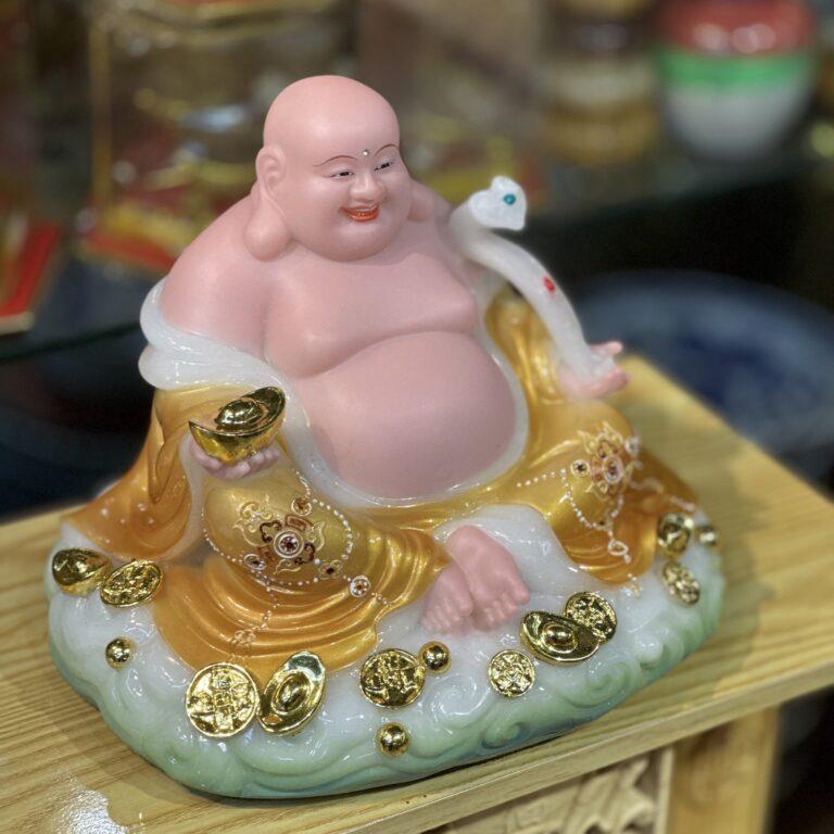 Phật Di Lặc Tròn Bột Đá Vàng Cam