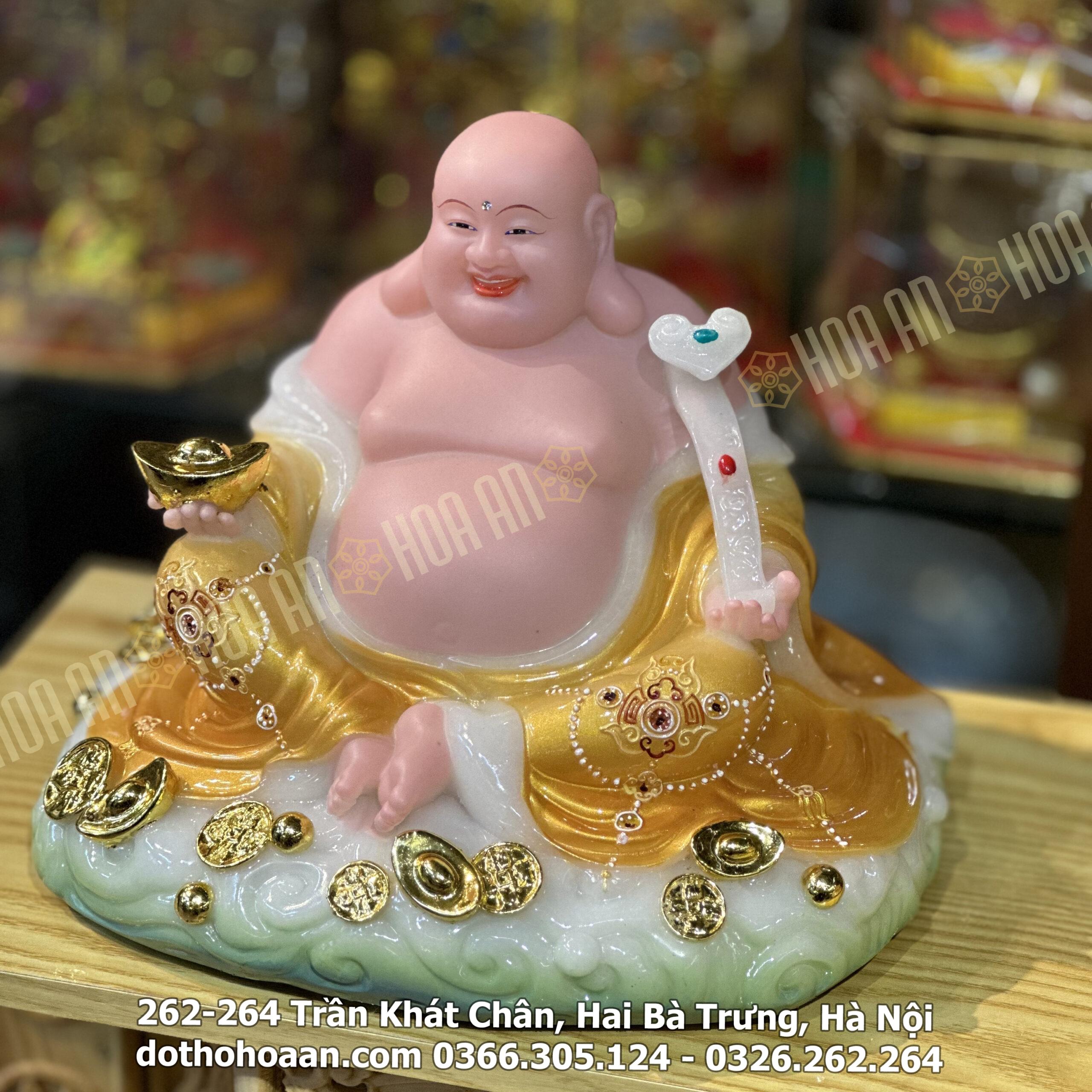 Tượng Di Lặc Tròn Bột Đá Vàng Cam Phật Di Lặc Tròn Bột Đá Vàng Cam
